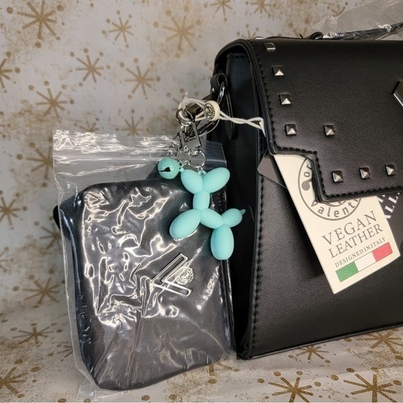 NWT‎ Valentino Orlandi Black Vegan Leather Bag with Stud Accents - Picture 3 of 12